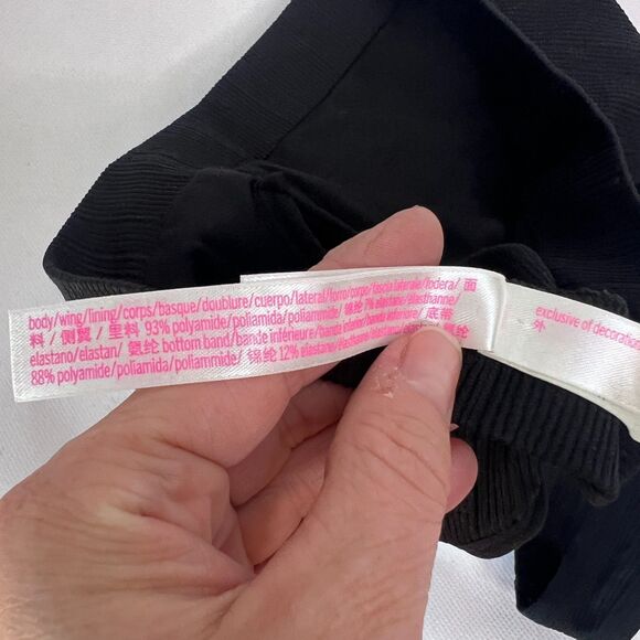 Victoria's Secret PINK Deep V Ribbed Black Bralette Lightly Padded Size MD - Picture 7 of 8